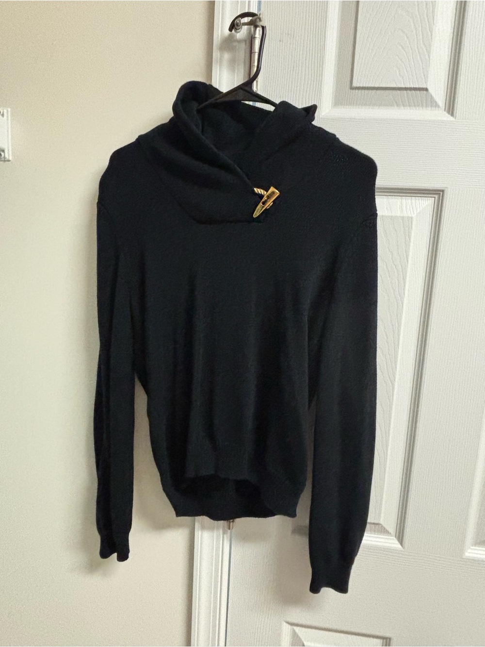 Polo by Ralph Lauren Black Cowl Neck Sweater with Gold Pin